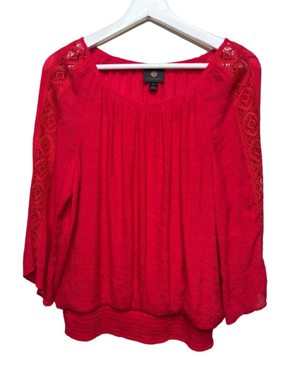 JM Collection Womens Medium Red Peasant Blouse Bell Sleeve Lace
